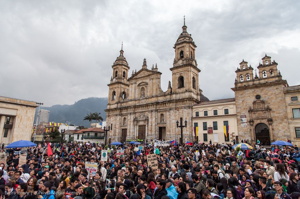 Climate protesters take action in Bogotá, Colombia on September 20, 2019.