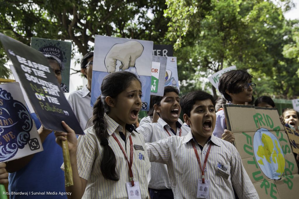 Climate protesters take action in New Delhi, India on September 20, 2019.