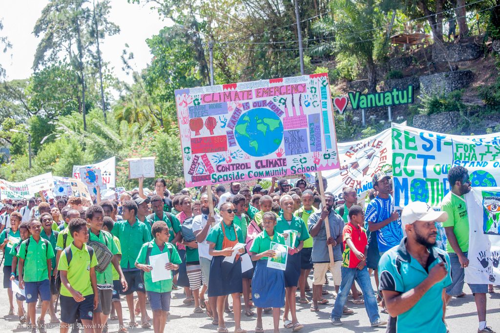 Climate protesters take action in Port Villa, Vanuatu on September 20, 2019.