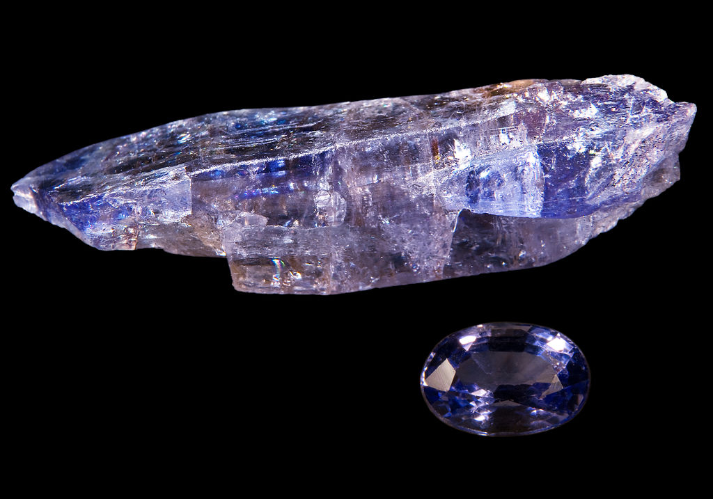 Tanzanite, (Zoisite) rough stone and cut stone, C-Block Mine, Arusha, Tanzania