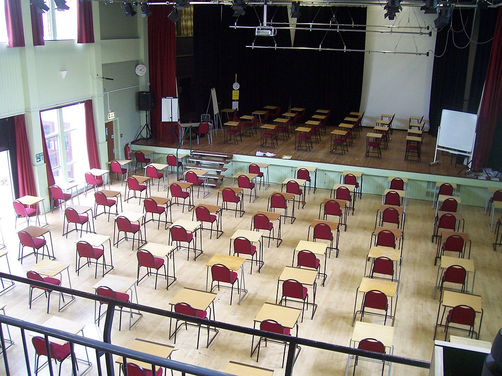 Richard Huish College Exam Hall. Taken during the summer exam period for Richard Huish students who study AS and A-Levels.