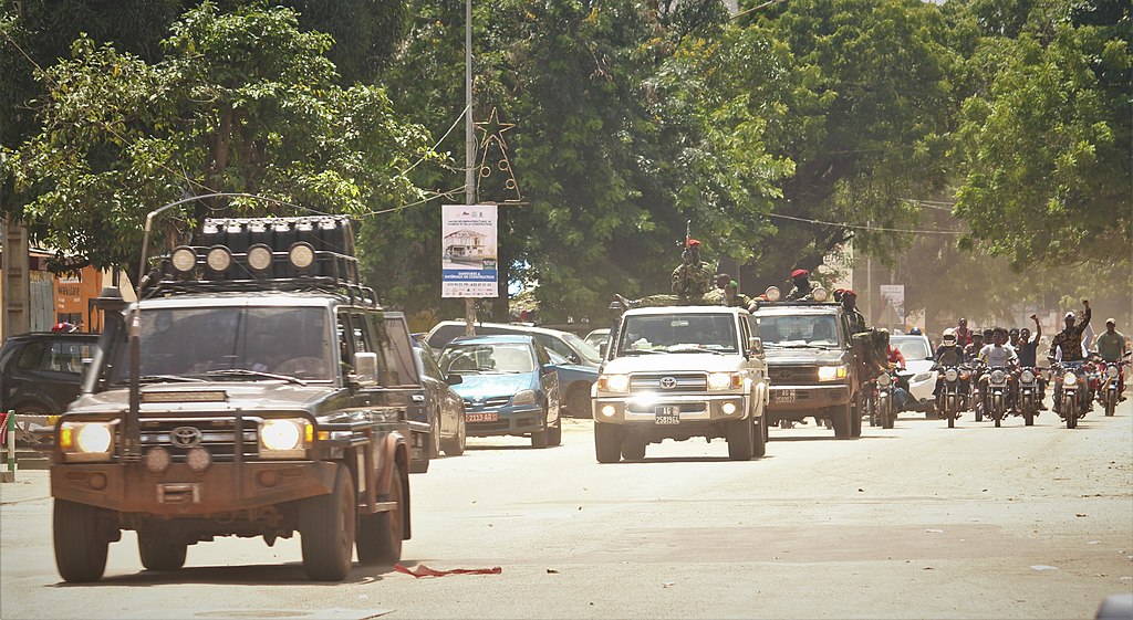 Military parade in the streets of Conakry after the 2021 coup in Guinea.