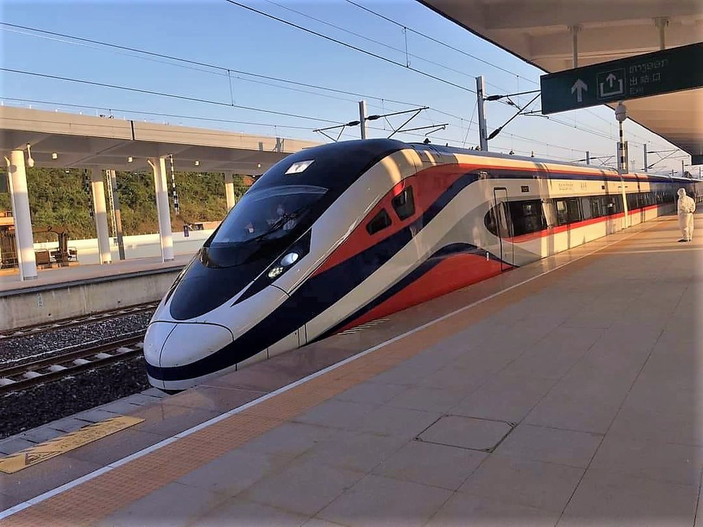 The first train of the historic Laos-China railway gets ready to depart Vientiane for Vang Vieng.