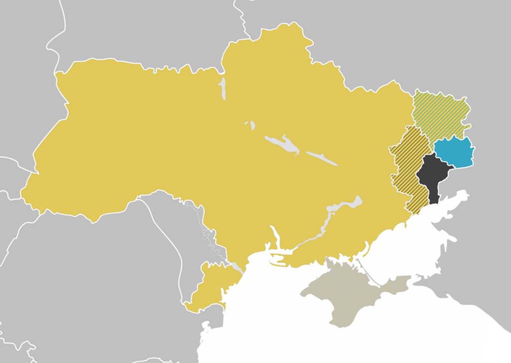 Map of the controlled & claimed land of the Donetsk People's Republic, Luhansk People's Republic, and Ukraine as of February 22 2022