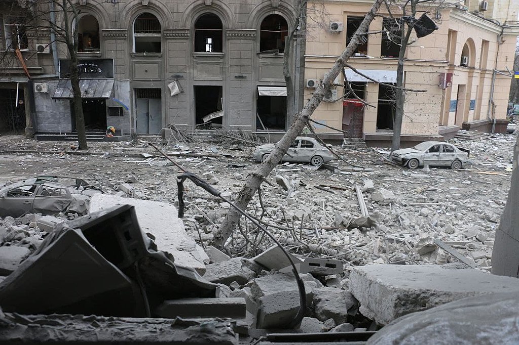 Kharkiv downtown street destroyed by Russian bombardment