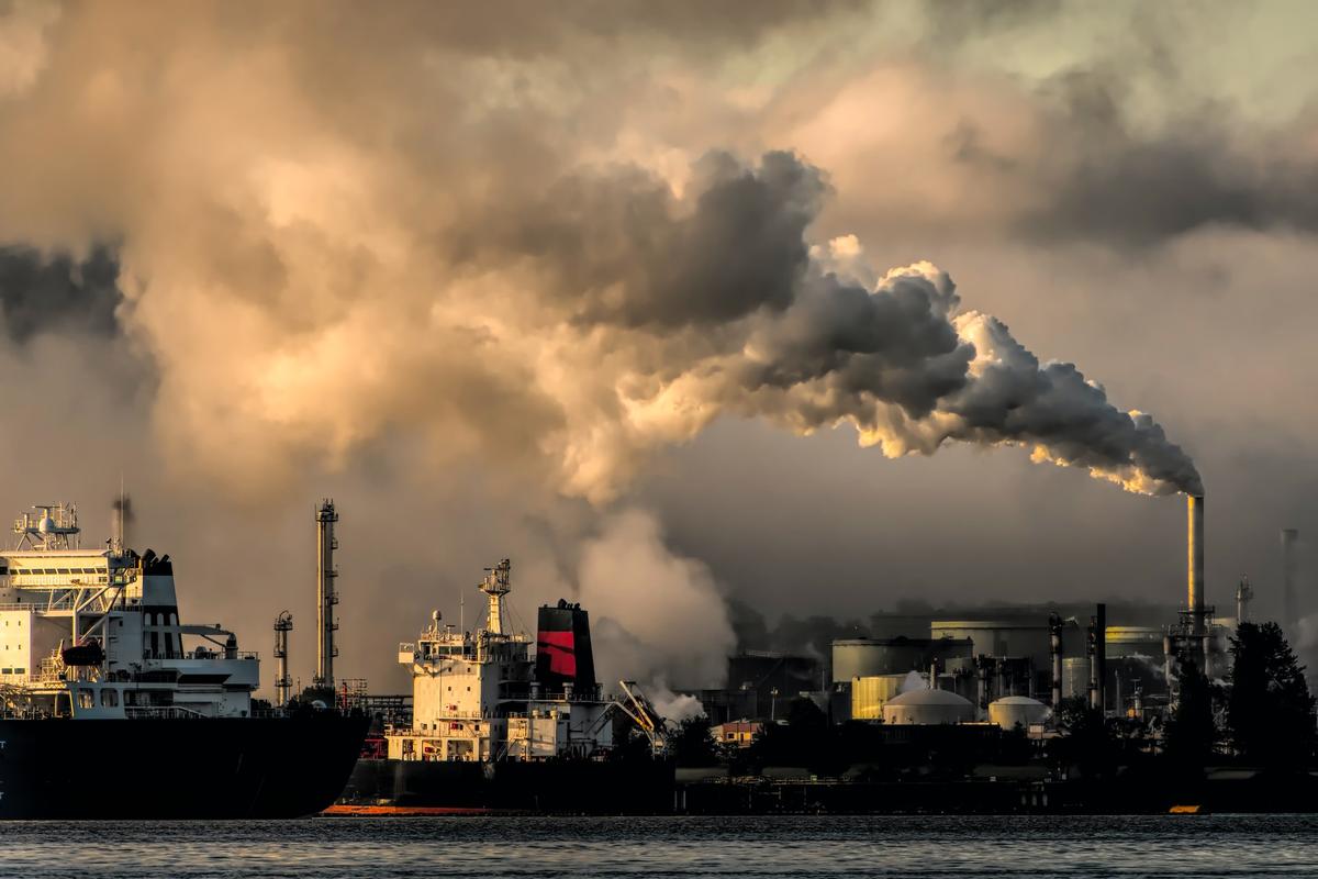 Smokestack billowing smoke.