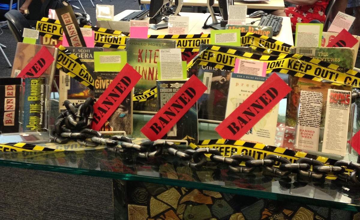 A library display for Banned Books Week.