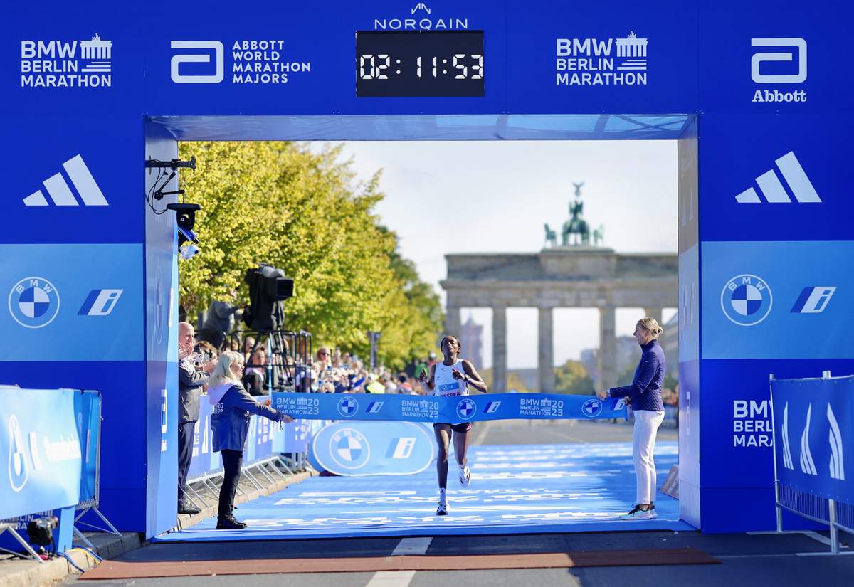 Tigst Assefa set a new women's world record for the marathon on Sunday. Her time of 2:11:53 beat the old world record by more than two minutes. The closest female behind Assefa finished six minutes later.