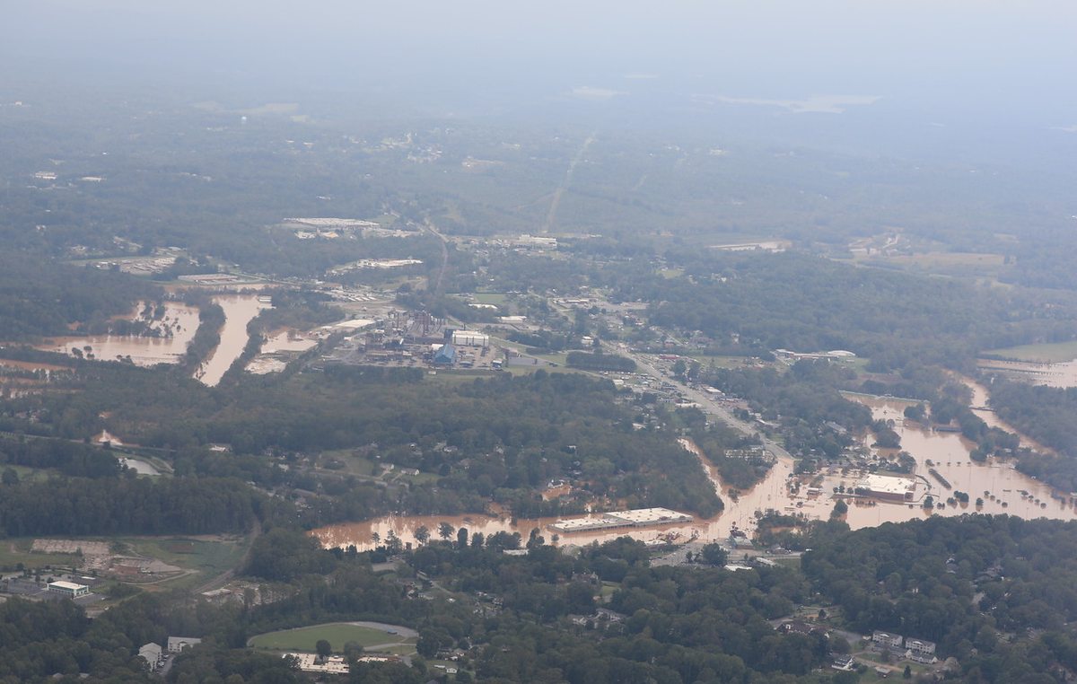 An aerial shot of flooding in North Carolina in the wake of Tropical Storm Helene.