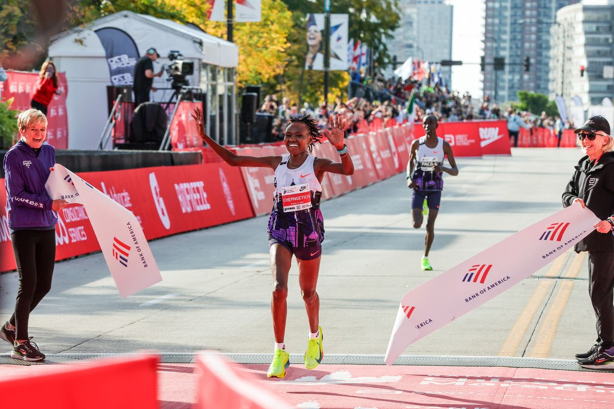 On Sunday, Ruth Chepngetich of Kenya set a new world record for the fastest marathon ever run by a woman, finishing in 2 hours, 9 minutes, and 56 seconds. She's the first woman ever to finish a marathon in under 2 hours and 10 minutes.